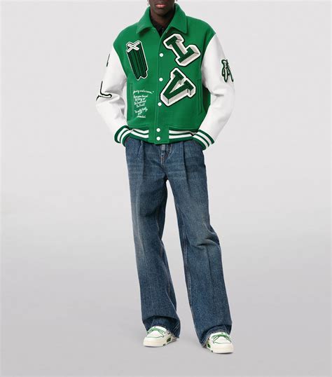 lv green varsity|Graphic Leather Varsity Jacket .